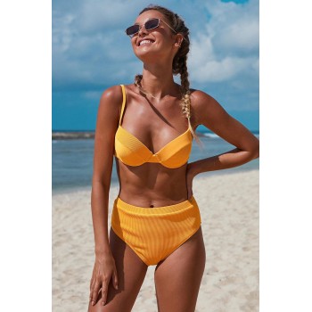 Black Underwire Bralette High Waist Bikini Set Yellow